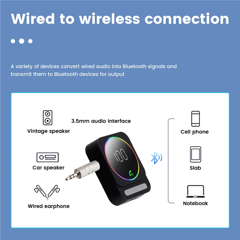 Excellent-Bluetooth 5.3 AUX Car Adapter Bluetooth Audio Receiver Cancelling Car Music Adapter Built-In Mics Hands-Free