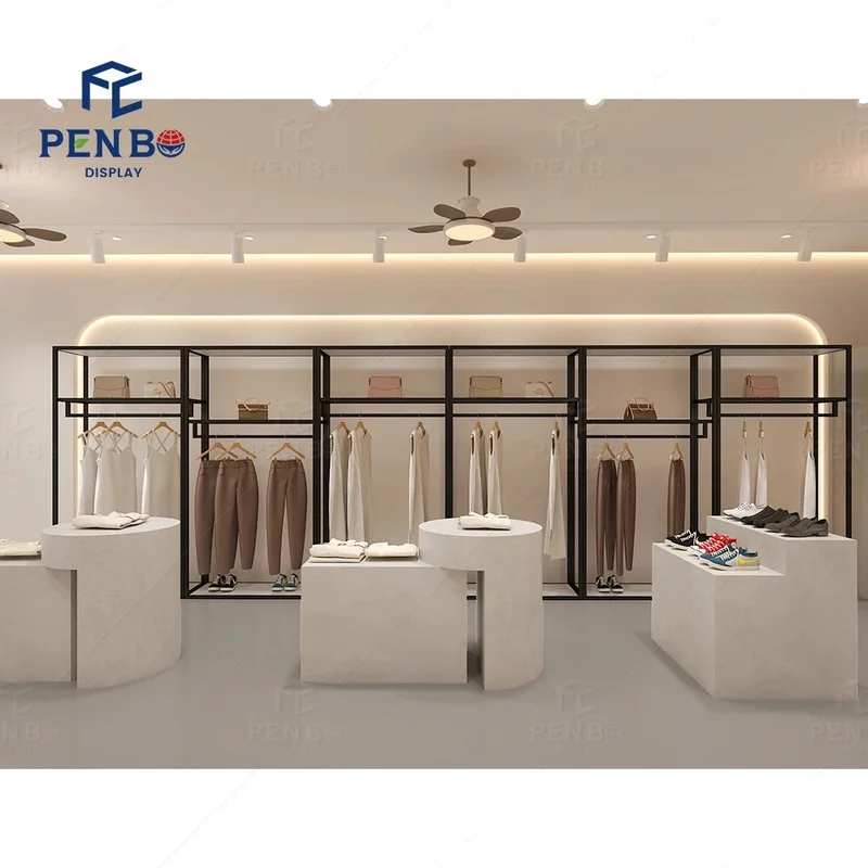 custom.High End Clothing Shop Interior Design Counters Clothing Store Women Dress Display Shelves Clothing Store Fixtures