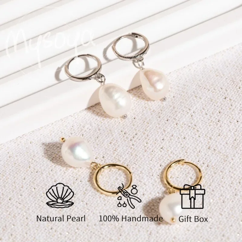 

MYSOYA White Rice-shaped Freshwater Pearl Earrings 8-9mm With Gift Box For Her/Him Birthday/Wedding/Christmas/New Year Gifts