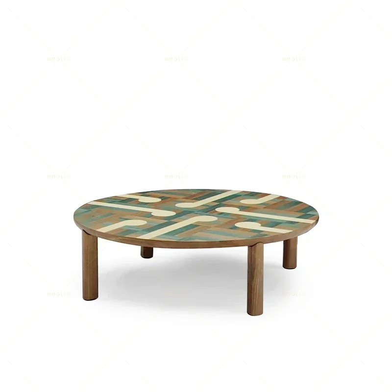 

Комбинированный журнальный столик в средневековом стиле из массива дерева для гостиной, простой дизайнерский круглый столик для небольшой квартиры.