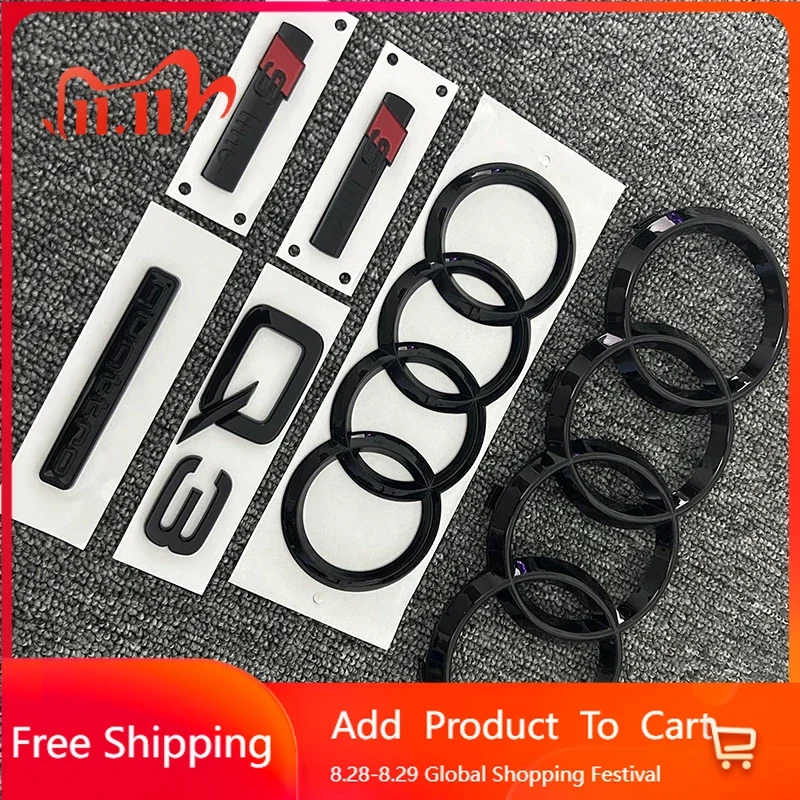 

For Audi Audi Q3 2011-2024 4-Ring Logo Emblem Set ABS Black Hood Bonnet Grill Trunk Badge Quattro Decals Waterproof Car Accessor