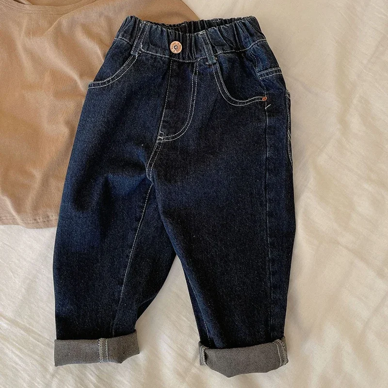 

New Loose Kids Baby Girls Boys Solid Color Children's Denim Pants Spring Autumn Casual Girls Boys Jeans