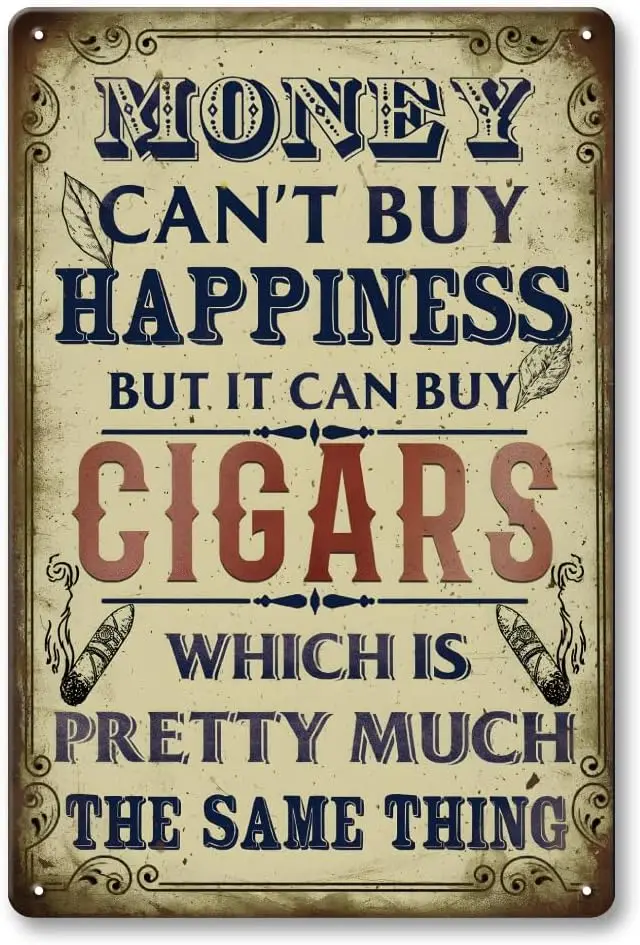 Vintage Cigar Bar Sign for Man Cave - Money Can Buy Cigars, Metal Cigar Sign for Home Bar, Men Room, Basement Cigar Room Wall De