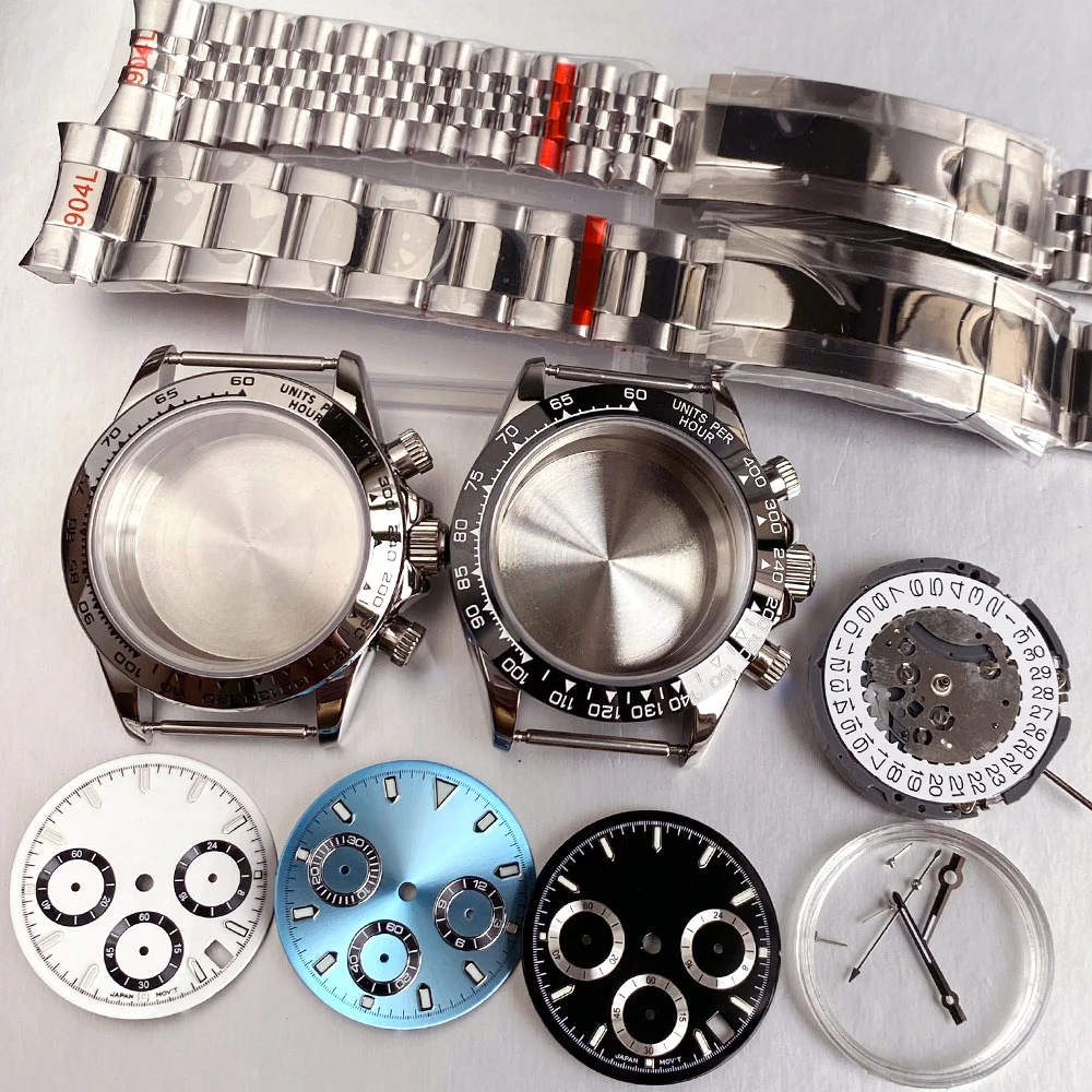 39mm Stainless Steel Multi-Functional Waterproof Watch Case Sapphire Glass For VK63 Quartz Movement Chronograph Watch Parts