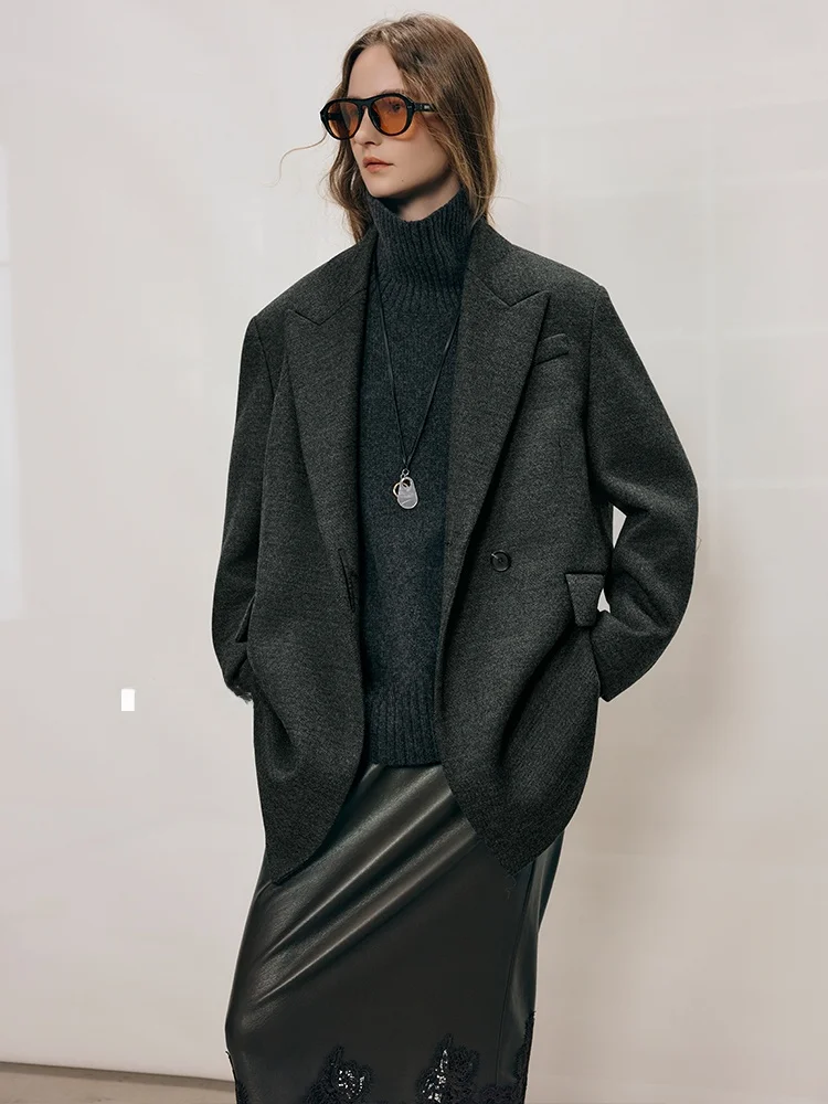 

e-Infused A Tweed Ele Loose oulder Faionable Relaxed Mid-Length Autumn Winter Suiting Coat Women's Outerwear