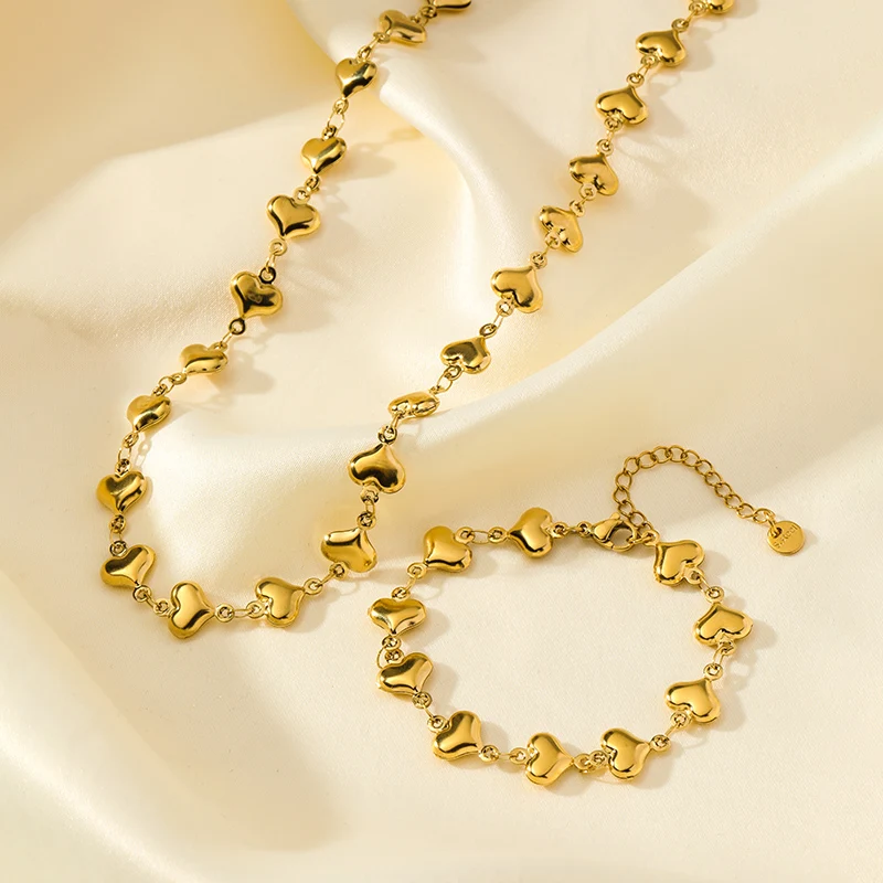 EILIECK 316L Edelstahl Herzförmige Perlenkette Armband-Set Modischer Goldfarbener Wasserdichter Schmuck für Frauen Mädchen Geschenk – Detail 16