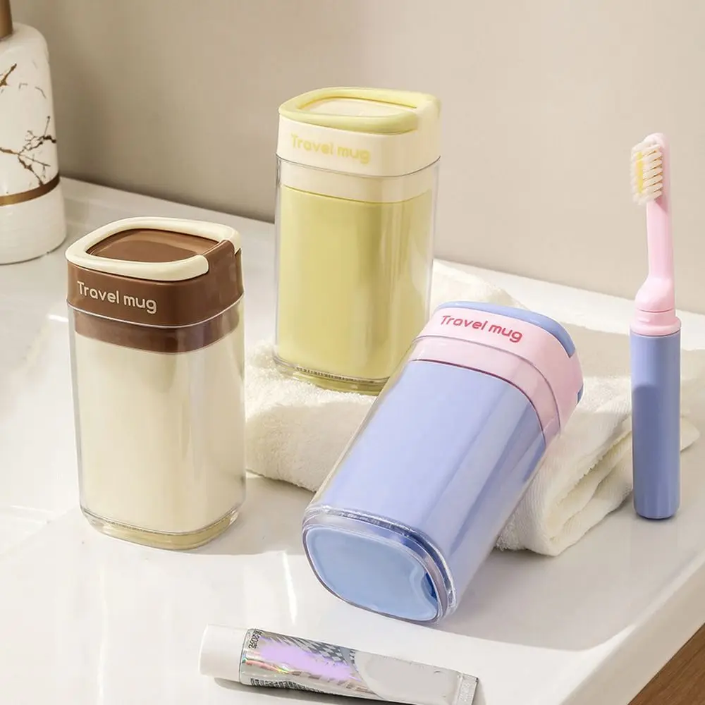 

Plastic Dopamine Travel Wash Cup Large Capacity Drainable Mouthwash Cup Lightweight with Folding Toothbrush