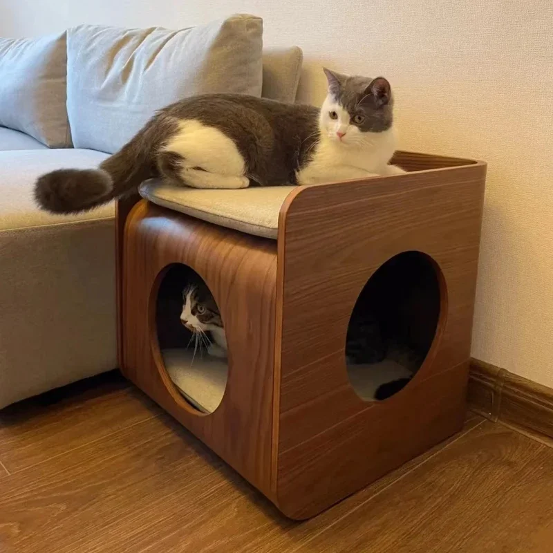 Human Cat Integrated Bedside Table, Four Seasons General Dog Nest，coffee Table People Cats Share Solid Wood Cat Nest,  Cat Villa