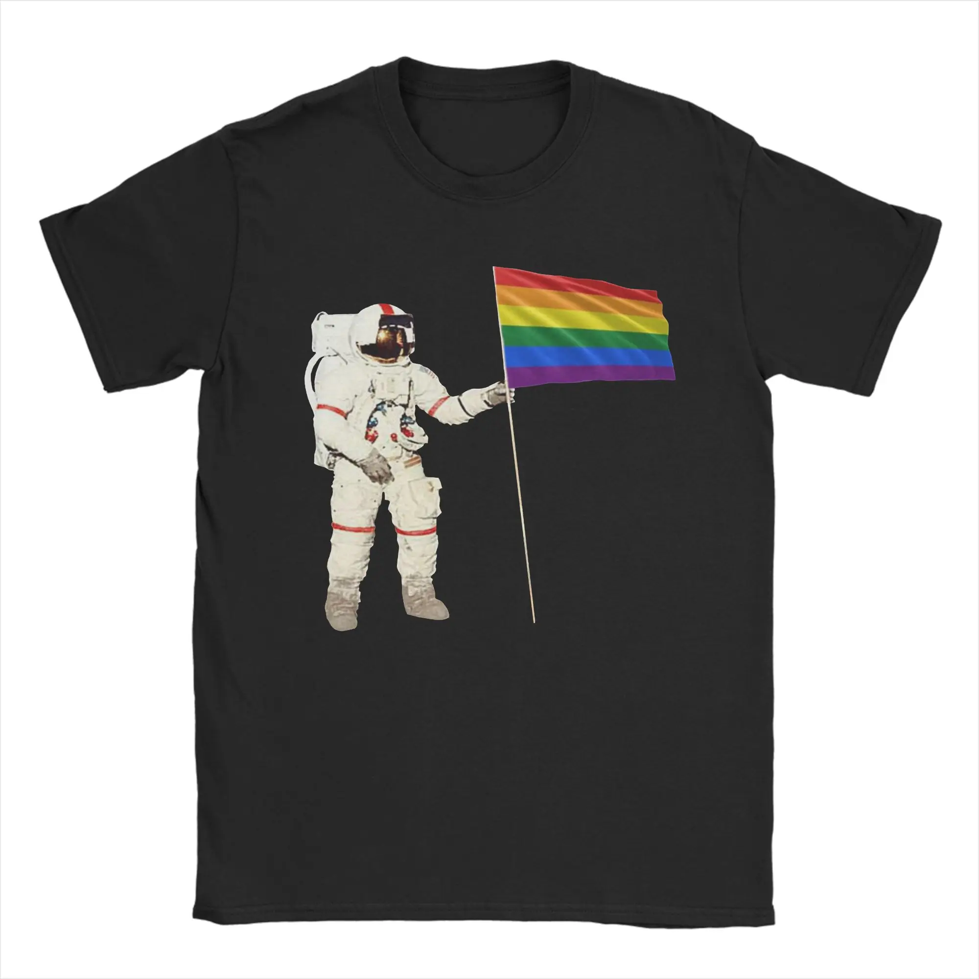 Streetwear Moon Landing Pride Gay T-Shirt Men Cotton Short Sleeve Astronaut Lesbian LGBT Round Neck Summer Top Tee