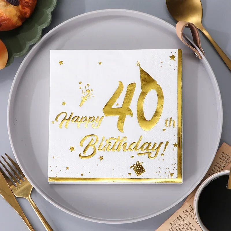 20Pcs Gilding Number 18th 20th 30th 40th 50th 60th Years Old Disposable Paper Napkin Tableware Tissue Happy Birthday Party Decor