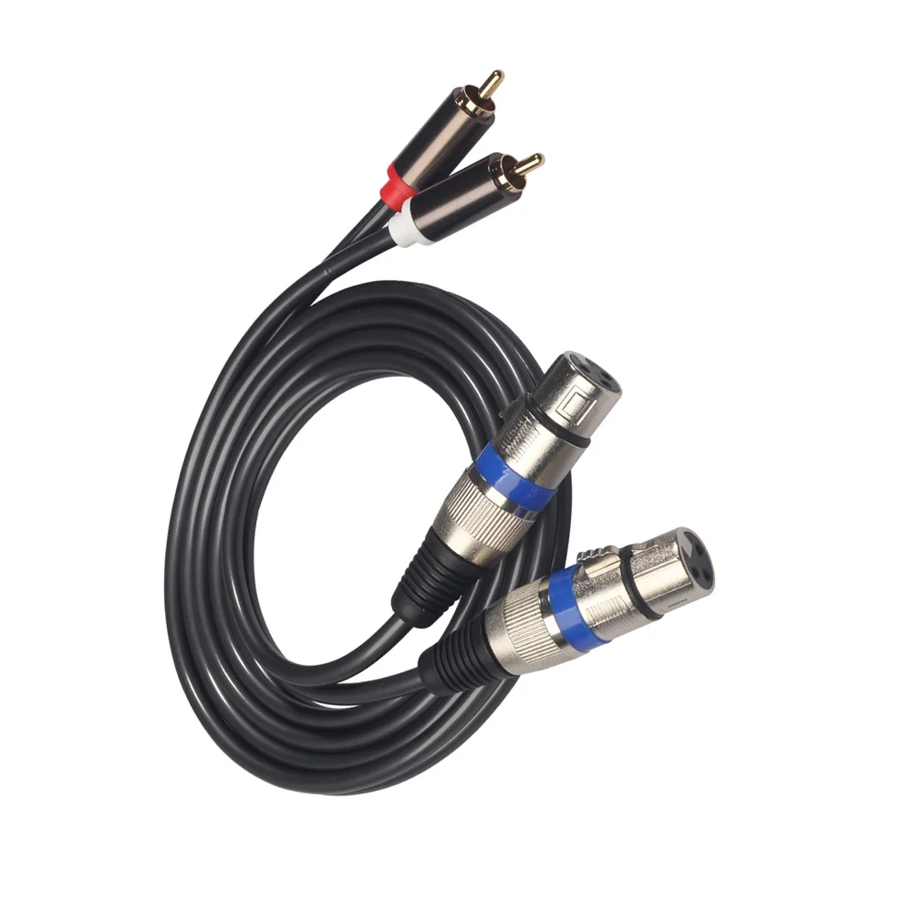

2 Xlr Male To 2 Male Audio Cable 1.5M Black Dual Patch Cord For System Gold Plated Noise