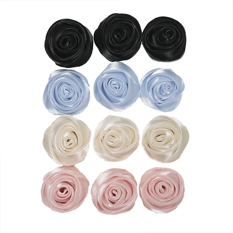 10 PCS 3cm High-end satin rose flower handmade diy hairpin corsage headdress wedding accessories hat clothing accessories