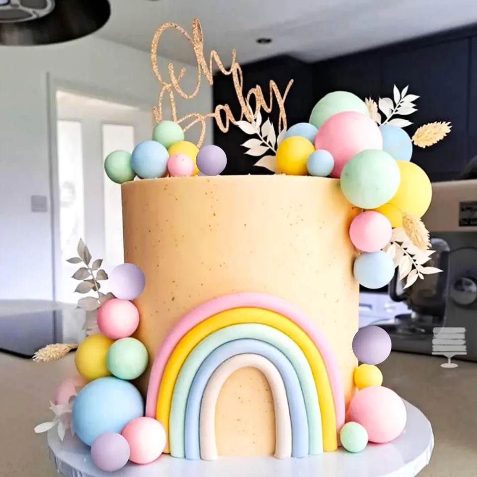 Boules Arc-en-Ciel Bleues Pour Gâteau - Décoration Pastel Boho Anniversaire Bébé Mariage
