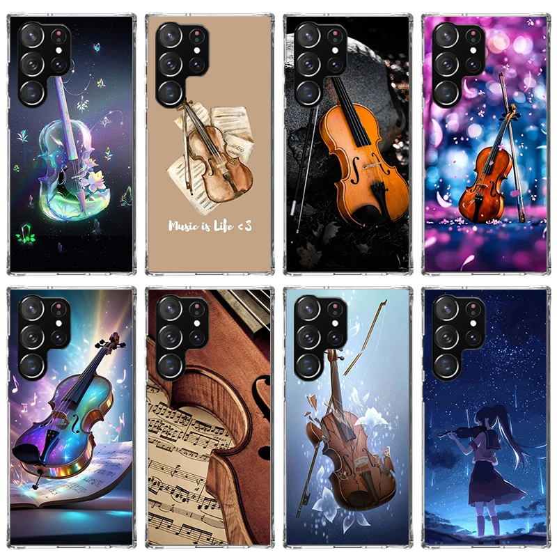 Music Violin Phone Case For Samsung Galaxy S24 S23 S22 S21 Ultra S20 FE S10 Plus S10E S9 S8 Soft TPU Back Cover Funda