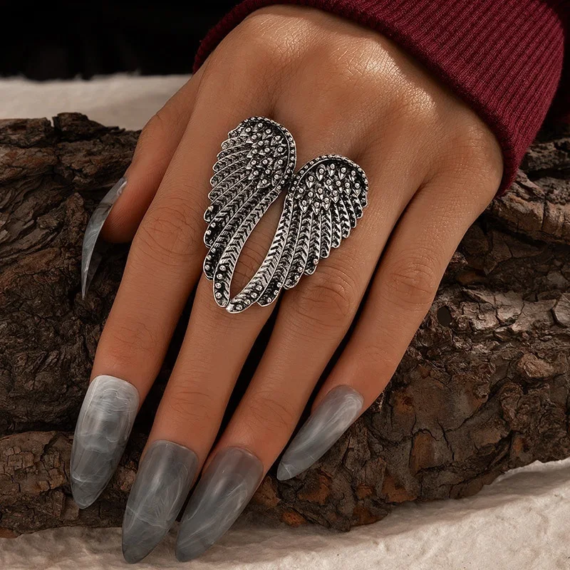 Anillos de alas de Ángel de Metal Vintage Punk para mujer, anillos de alas de animales ajustables abiertos con personalidad de Color dorado/plateado, joyería de fiesta Gif