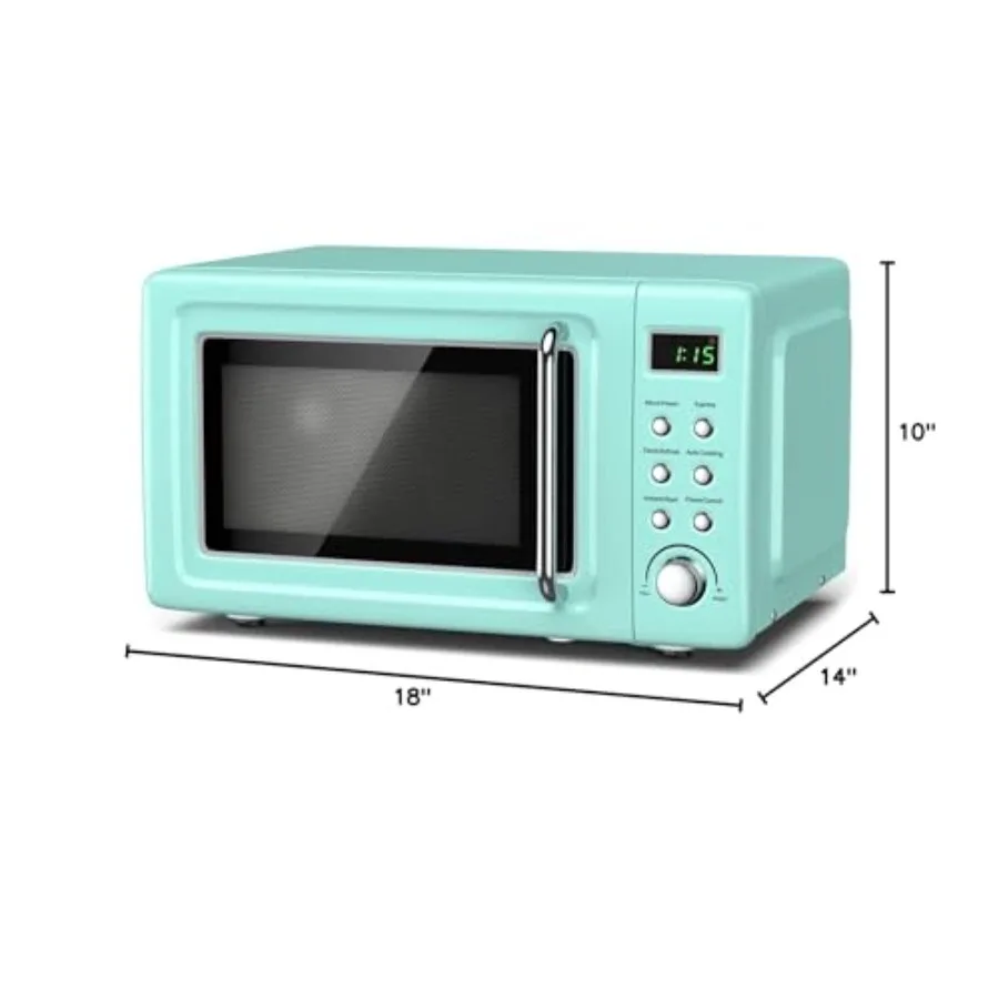 Countertop Retro Microwave Oven 0.7 Cu Ft Small Microwave with Defrost 5 Micro Power 8 Auto-cooking Set Child Lock Compact Micr