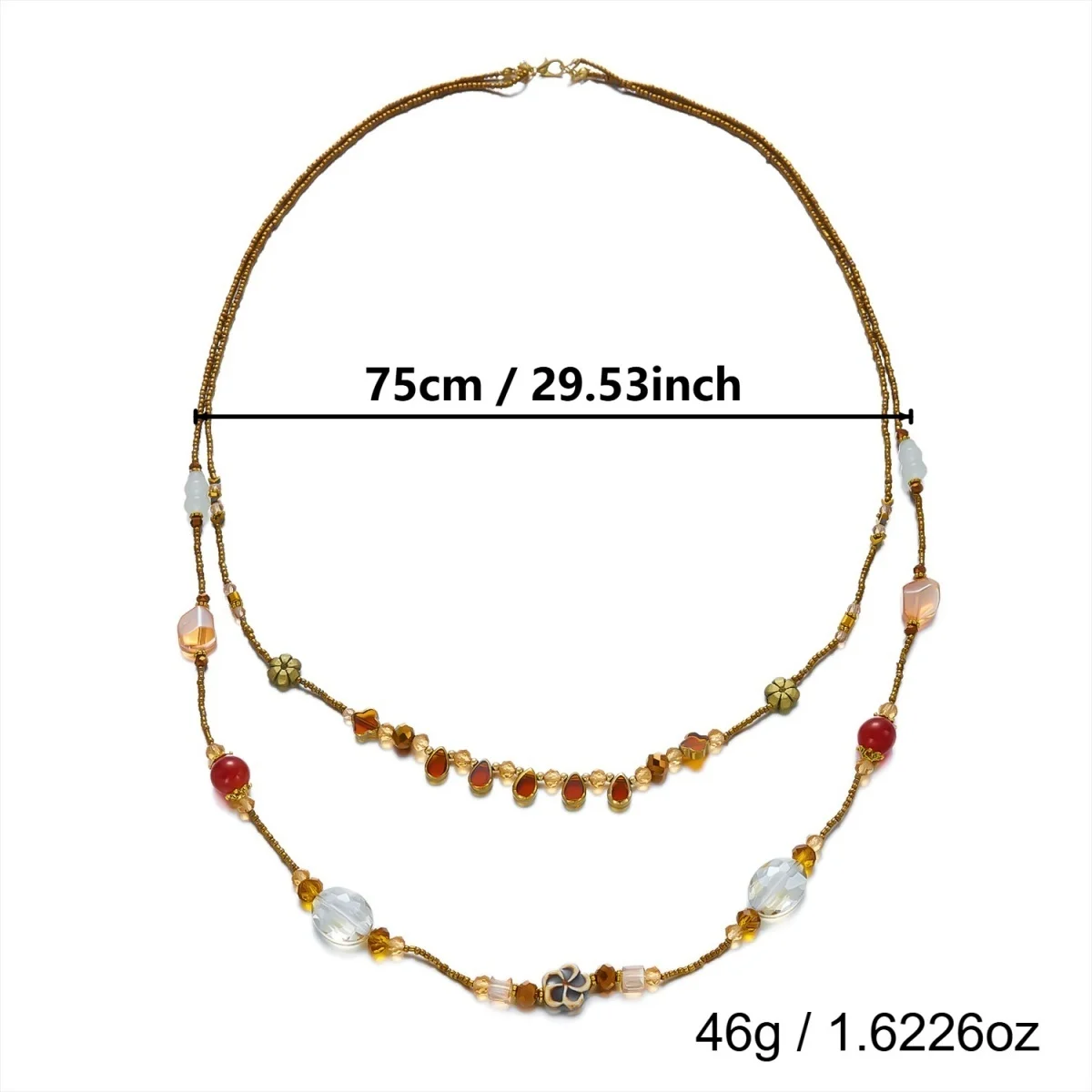 Vintage Bohemian Kristallblumen Lange Mehrlagige Halskette für Damen und Herren, Mehrfarbige Kristallperlen, Blumen-Charm-Choker, Partyschmuck – Detail 28