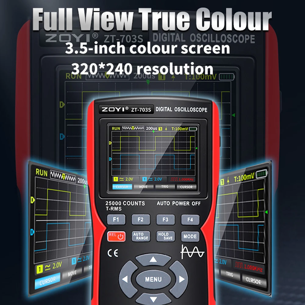 ZOYI ZT703S 3in1 Digital Multimeter 50MHz Bandwidth 280MS Rate PC Waveform Data Storage Dual Oscilloscope Signal Generator