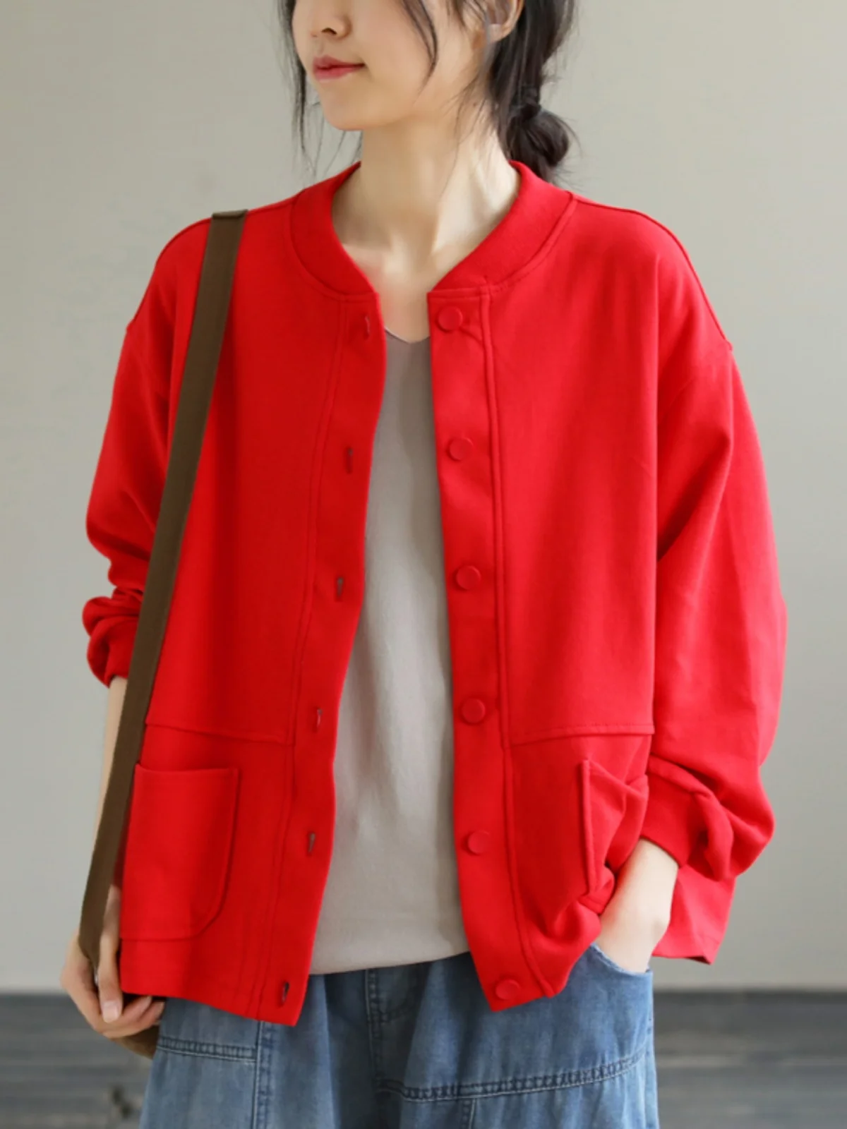 Senhoras tamanho grande preguiçoso sle beisebol jaet primavera outono versão coreana faion simples cor pura solto beisebol irt