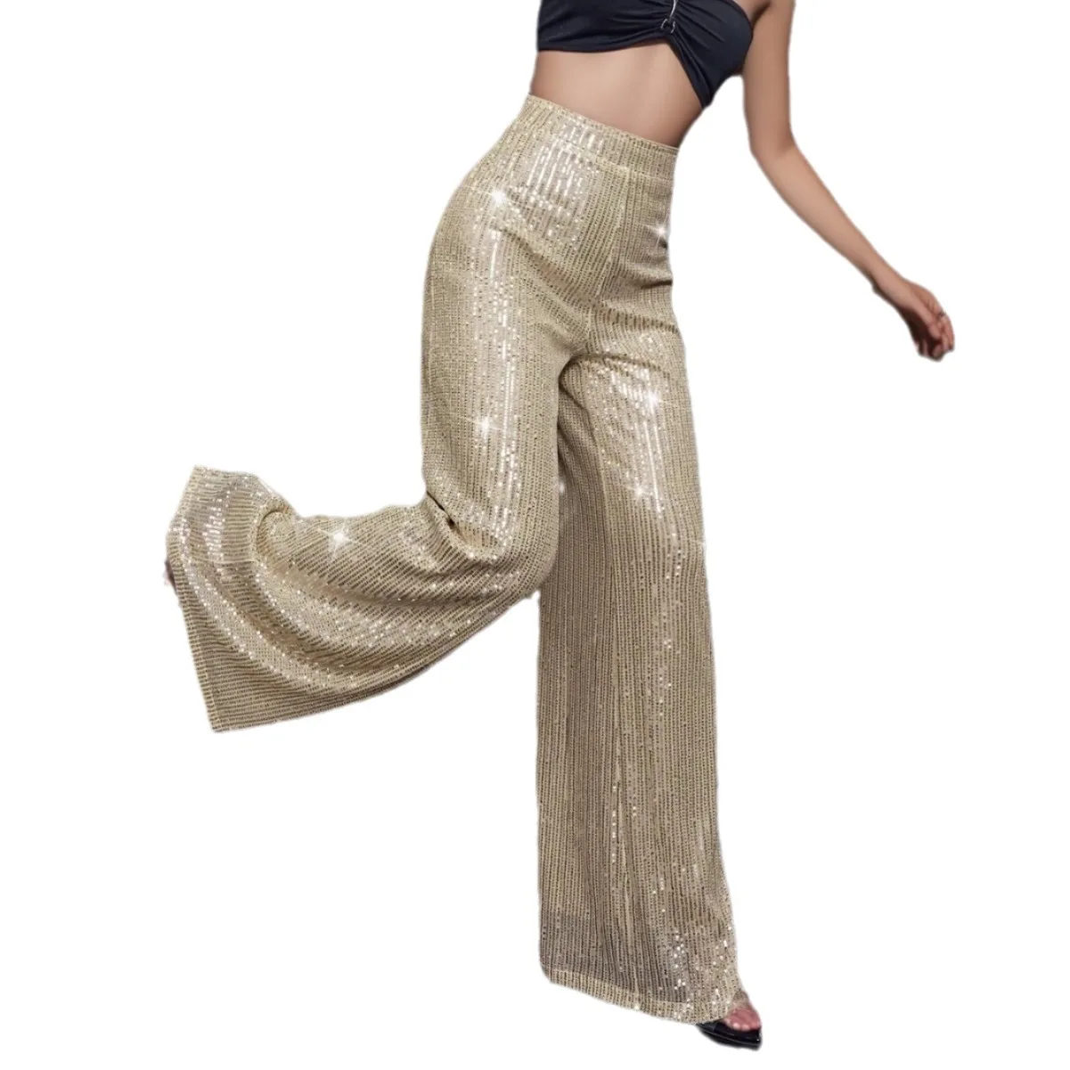 

2024 Spring/Summer New Women's TrousersSequin-embellished Mop Pants Solid Color Sexy Nightclub Casual Pants Y2k Pants Clothes