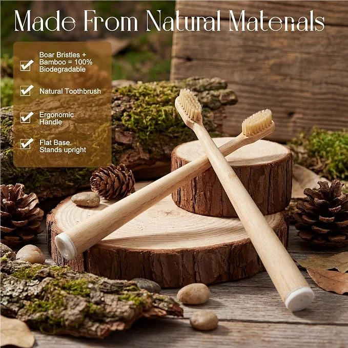4 Pack Boar Bristle / Horse Br - огляд і ціна Bamboo Toothbrush Set