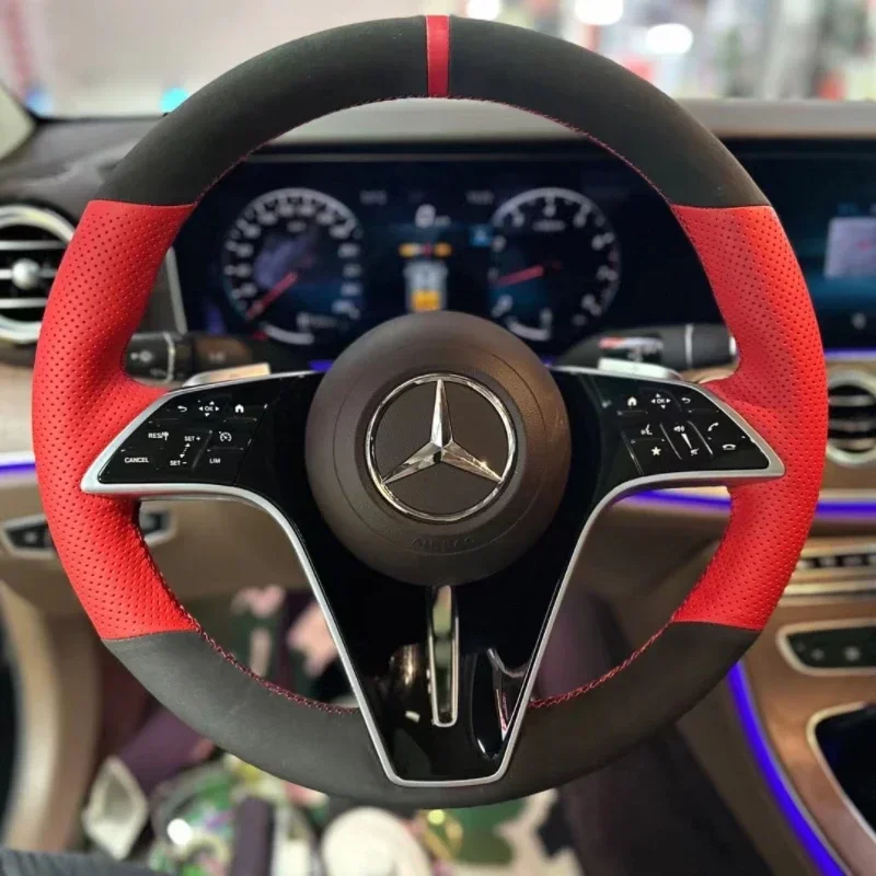 Hand Sewing Car Steering Wheel Cover for Benz C260 E260 E300 GLC GLB Genuine Leather Punching Protector Interior Accessories