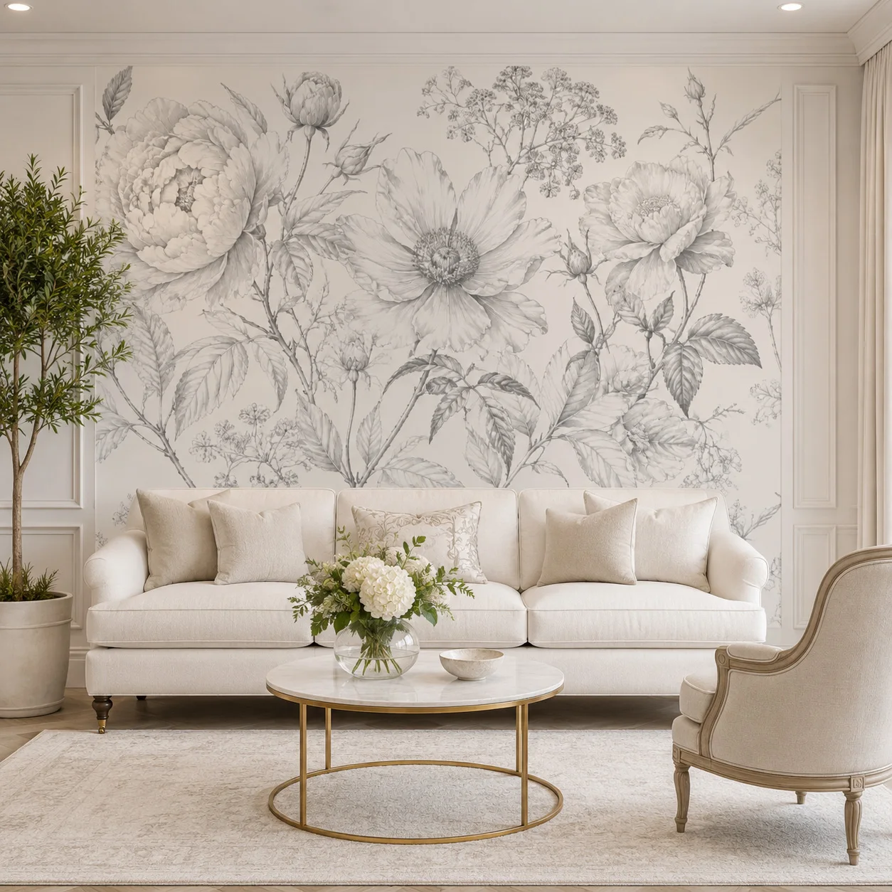 Vintage Botanical Floral Wallpaper Mural Black White Peony Flower Wall Art Bedroom Living Room Non Self Adhesive Requires Glue