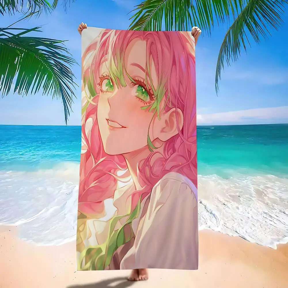 Anime K-Kanroji M-Mitsuri Beach Towel Colorful Bath Towels for Girl Microfiber Quick Dry Custom Sand Free Beach Yoga Spa Gym