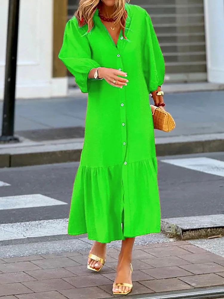 

Женское однобортное платье-макси, свободное платье в стиле пэчворк с V-образным вырезом и рукавами-фонариками, весна-лето 2024