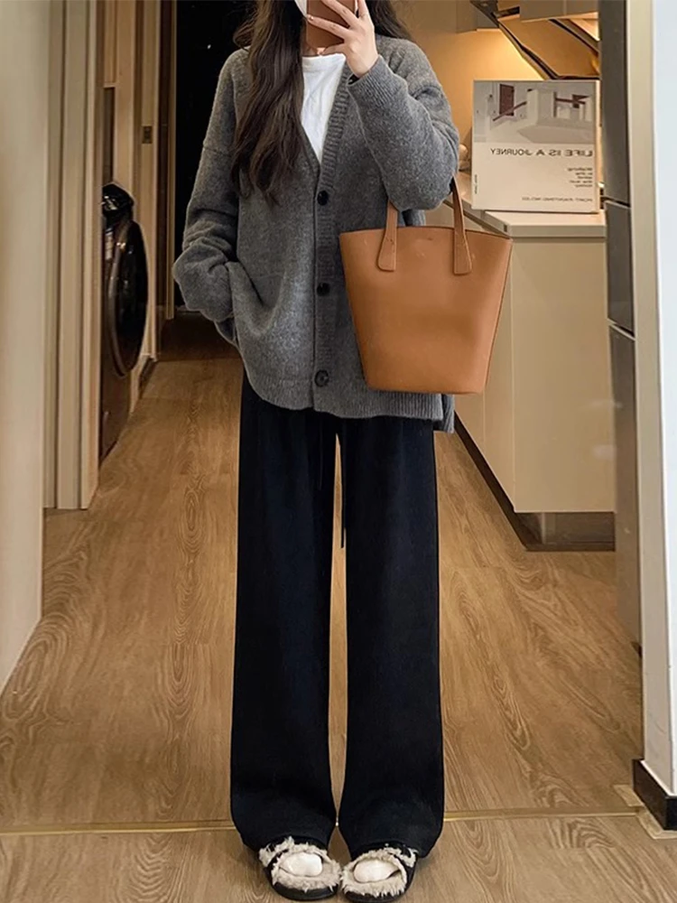 Pantalon à jambes larges pour femmes, doux et ample, pantalon long décontracté, nouvelle collection automne hiver, petite taille, confortable et relaxant...