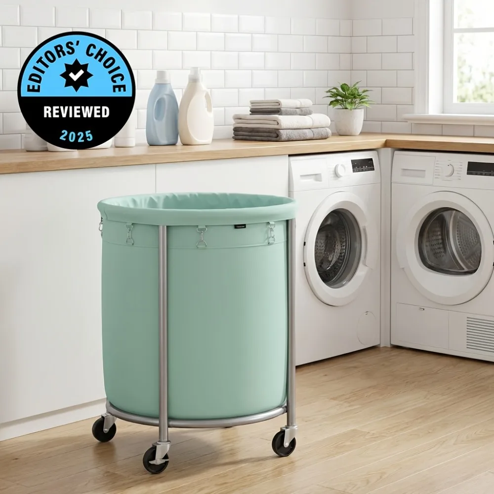 

44.9 Gallon 170 L Laundry Basket With Wheels | Heavy Duty Steel Frame Rolling Cart, Removable Bag, 2 Locking Wheels, Large Hampe