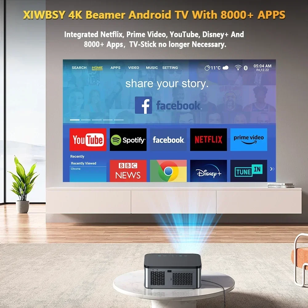 XIWBSY 25000 Lumens Android 4K Projector 1080P Native WiFi6 Auto Keystone Dolby Projector Office Home Theater Beamer Proyector