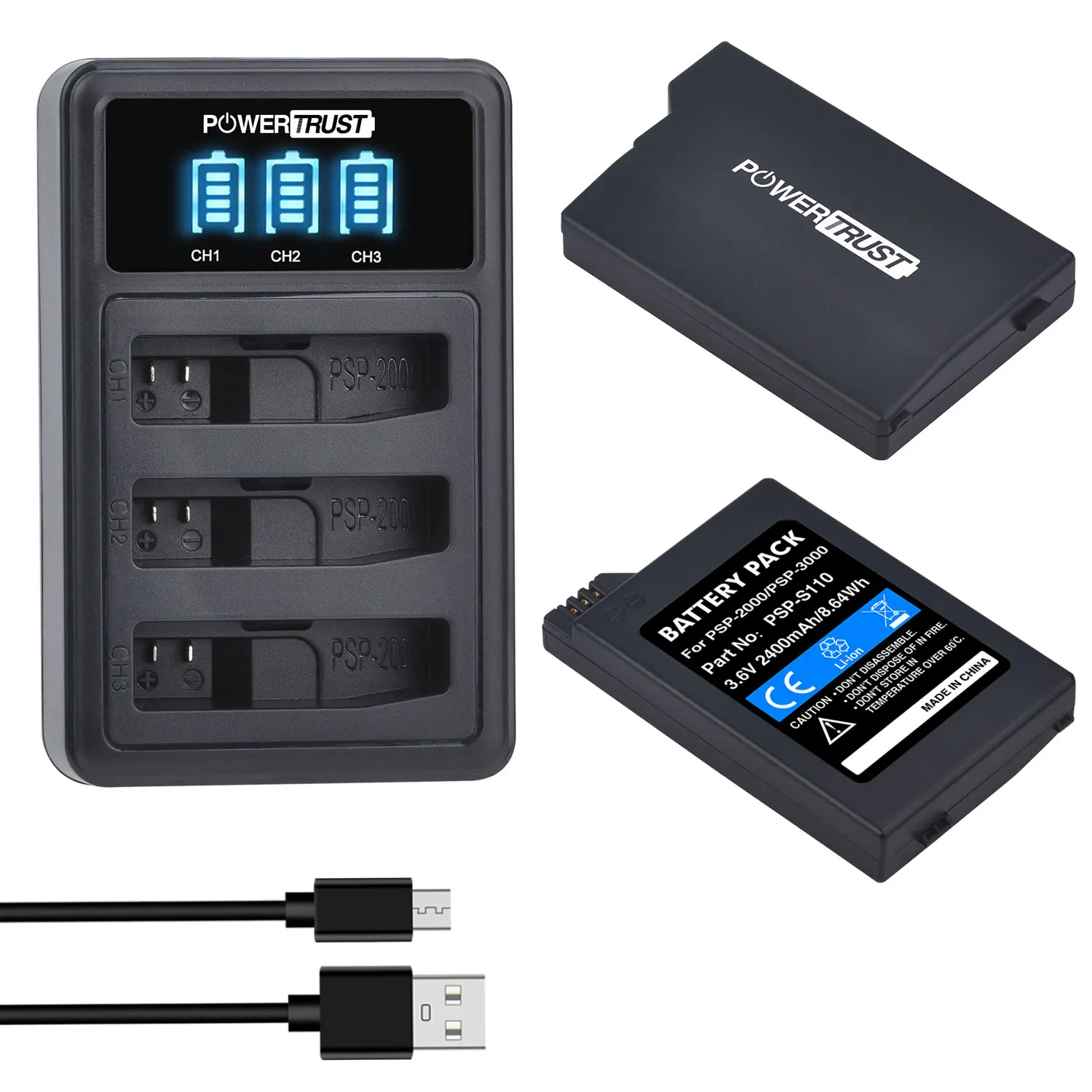 2400mAh PSP2000 PSP-3000 Batterie und Ladegerät für Sony PSP-2000 PSP3000 Controller Akku