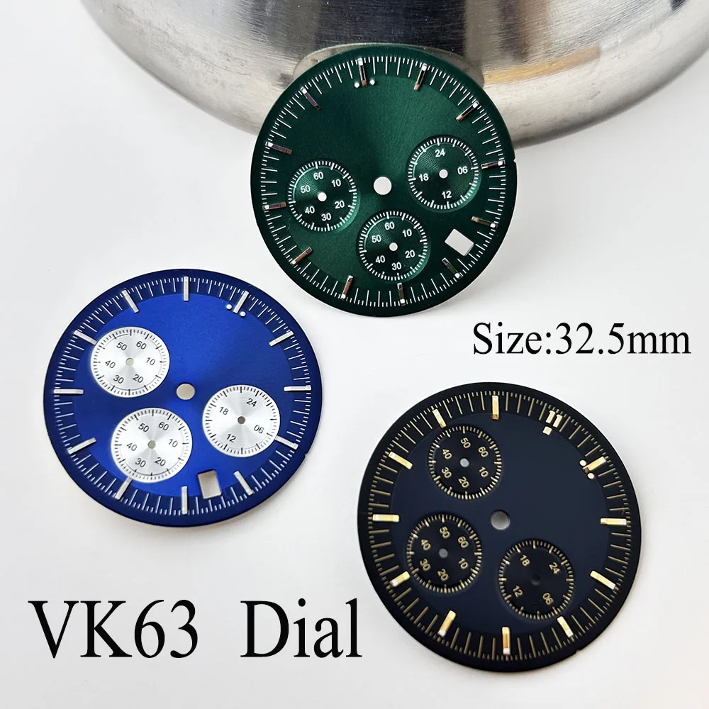 32.5mm VK63 다이얼 남자 시계 다이얼 사용자 정의 로고 다이얼 녹색 빛나는 다이얼 맞는 VK63 무브먼트 시계 액세서리 수리 도구