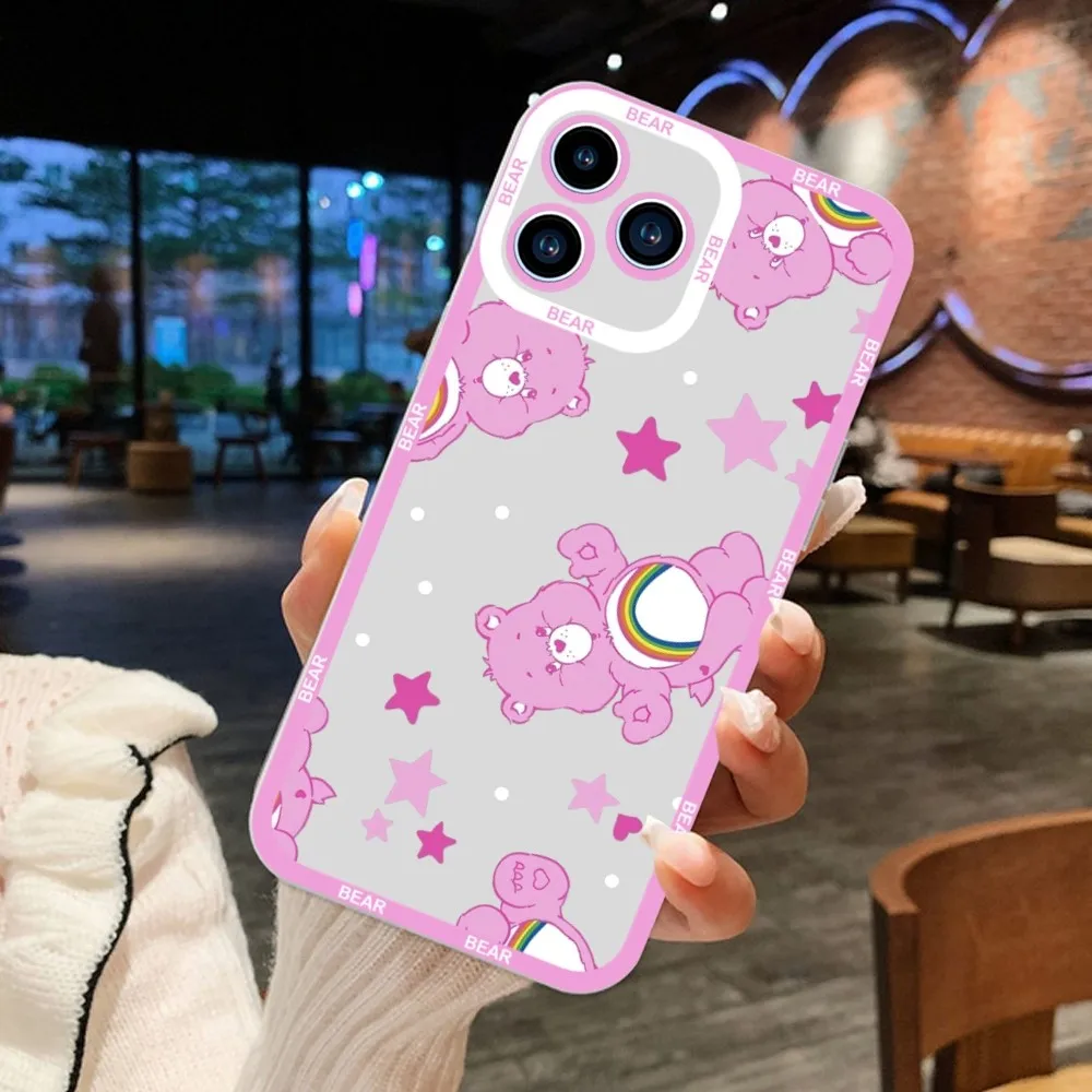 Cartoon-C-Care-Cute-B-Bears Phone Case For iPhone 11 12 Mini 13 14 15Pro Max Transparent Shell