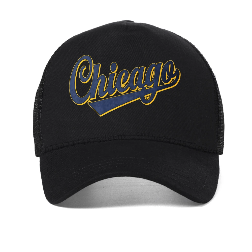 

Chicago Logo Mens baseball cap Rock and Roll Music Classic Band caps New Black New Black Pattern Breathable Trucker hats sun hat