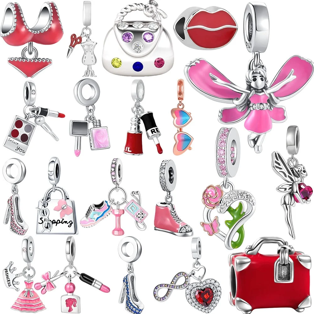 

2026 New Fairy Lip Handbag High Heel Cosmetic Fashion Charm Beads Fit Bracelet Necklace keychain DIY Jewelry Making Gift
