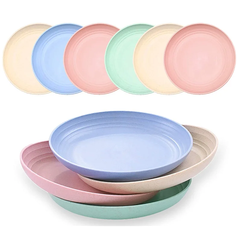 

4 PACK Lightweight Wheat Straw Plates Unbreakable Dinner Plates Dishwasher Microwave Safe BPA free Plastic Dinner Plates