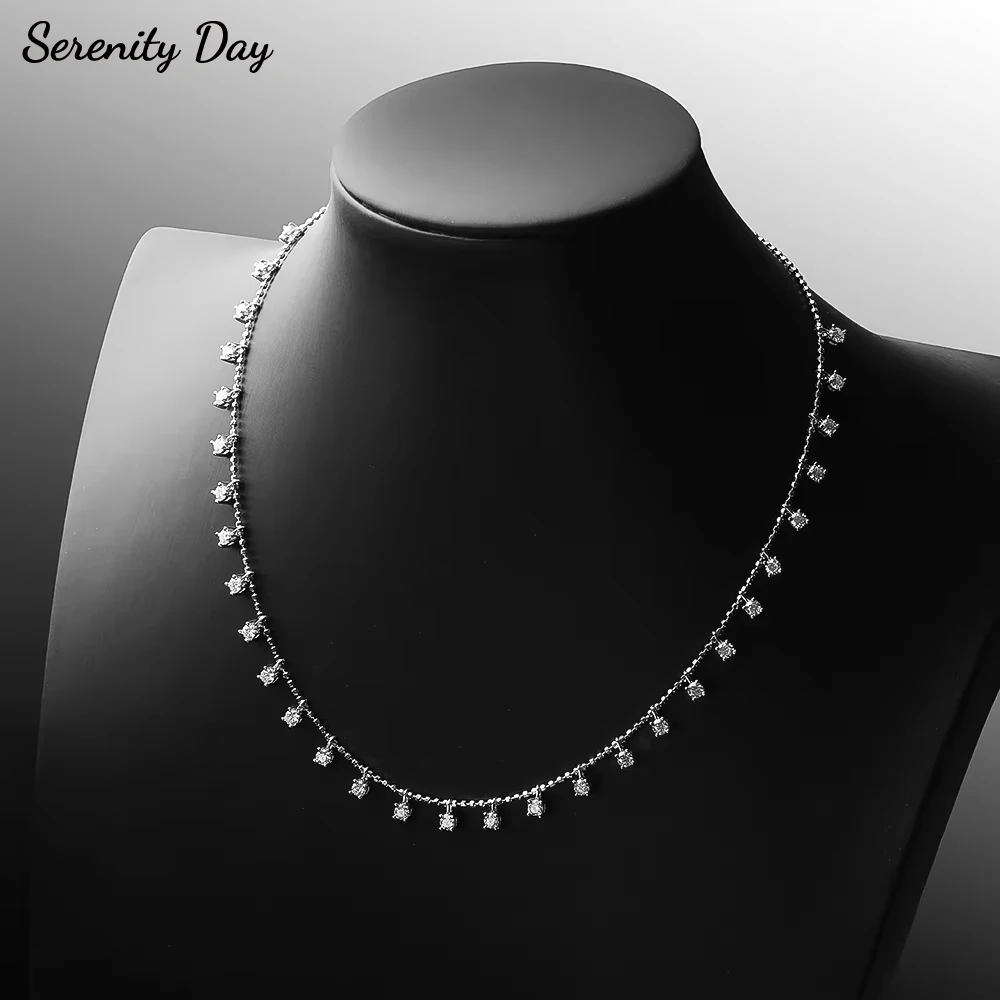 Naszyjnik z moissanitem Serenity 3mm 4mm kolor D dla kobiet, prezent, 100% posrebrzany srebrem S925, 18K, błyszczący łańcuszek z gipsówki