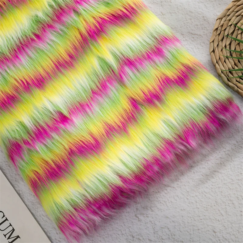 

Радужная плюшевая ткань с имитацией лисы для одежды, меховой воротник, ручная работа, шарф, украшение, аксессуары для ковров, коврик, ткань для шитья своими руками