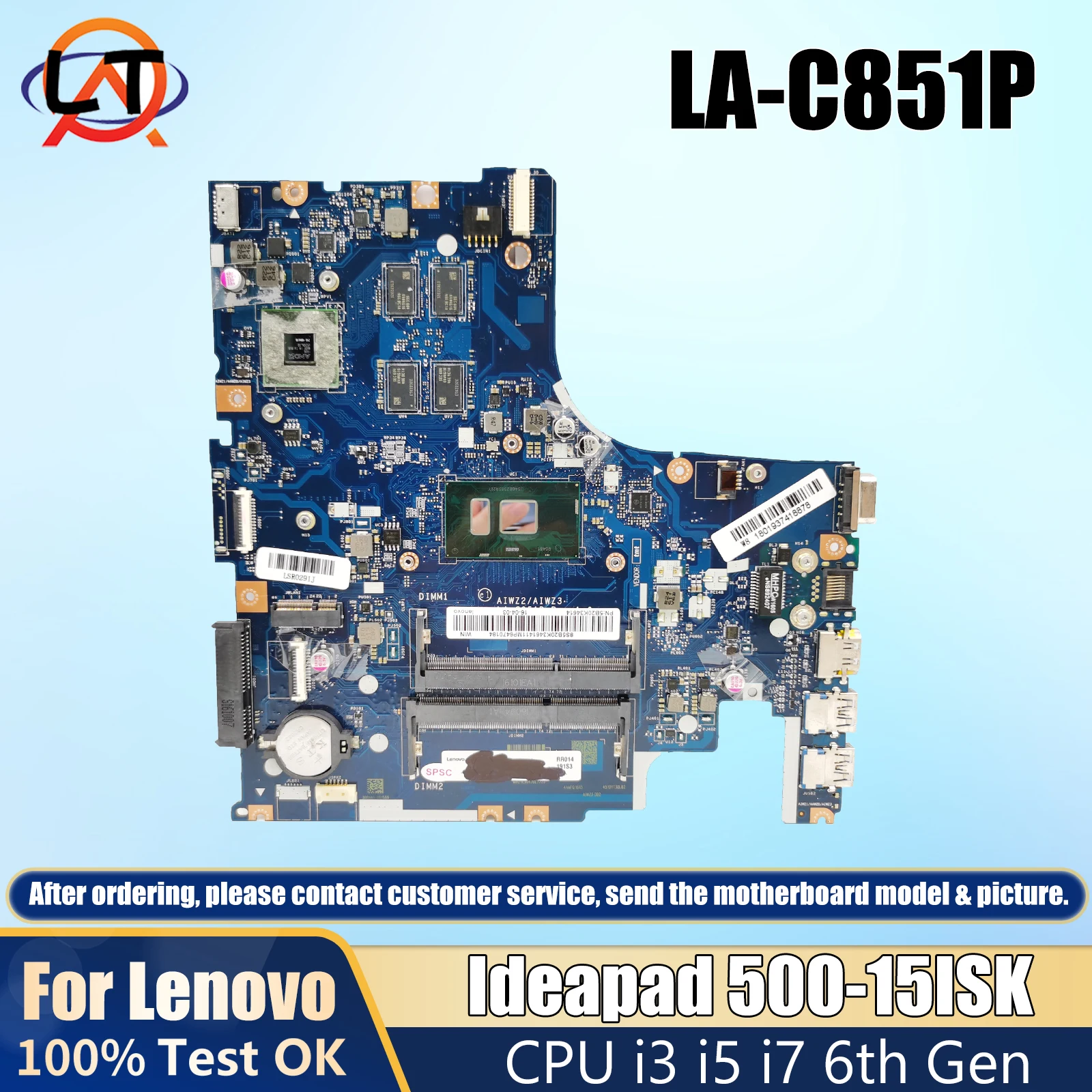 

LA-C851P For Lenovo 500-15ISK Laptop Motherboard With CPU i3 i5 i7 6th Gen R7 M360 V2G AIWZ2/ZIWZ3 100% Tested V4G