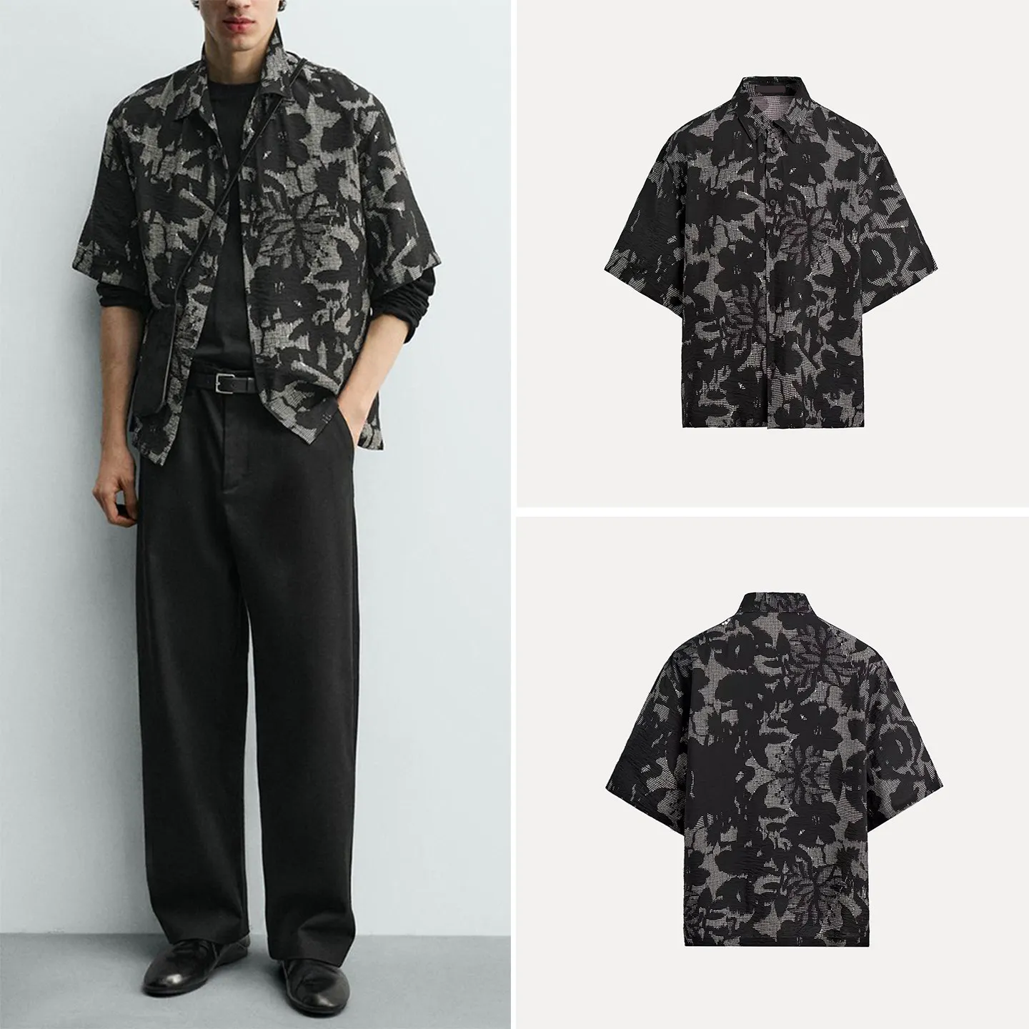 

Men's Fashion Loose Short Sleeve Shirt Spring 2026 Printed Drape Splicing Stylish Casual Wear ZADATA Brand Plant Floral Pattern