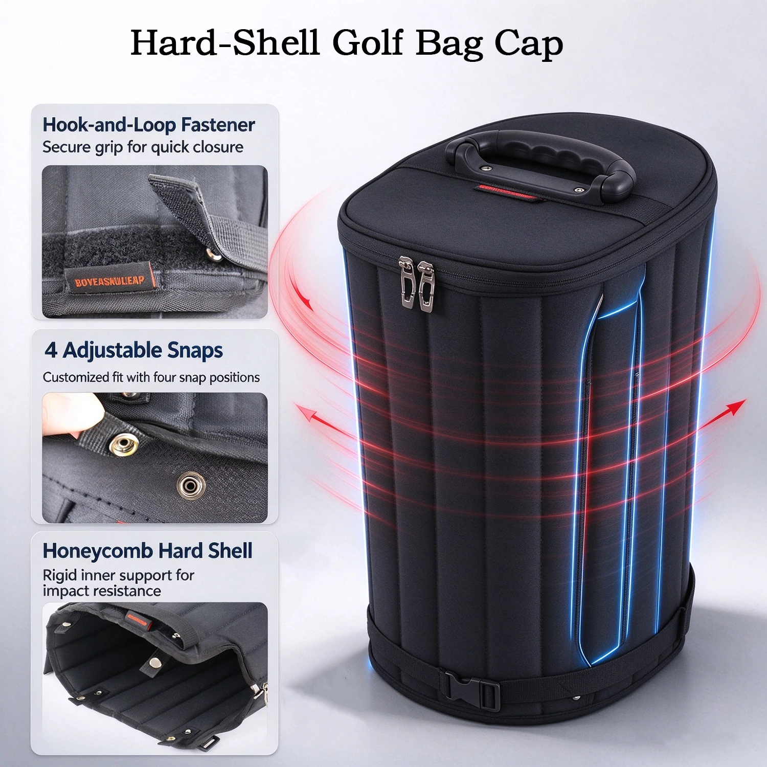 Oversized Hard Shell Golf Bag Hood, Impact & Compression Resistant, Universal for 8.5″–9″ Golf Bags,4 Adjustable Snap Buttons