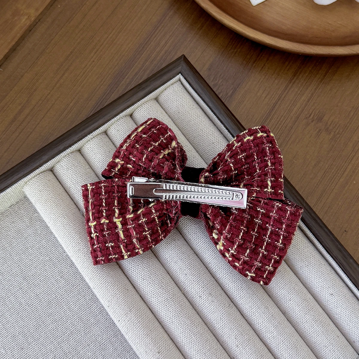 مشبك شعر على شكل فيونكة روبي مربعة على طراز المحكمة عبارة عن إكسسوار شعر مأدبة لطيف وأنيق وراقي للنساء #4