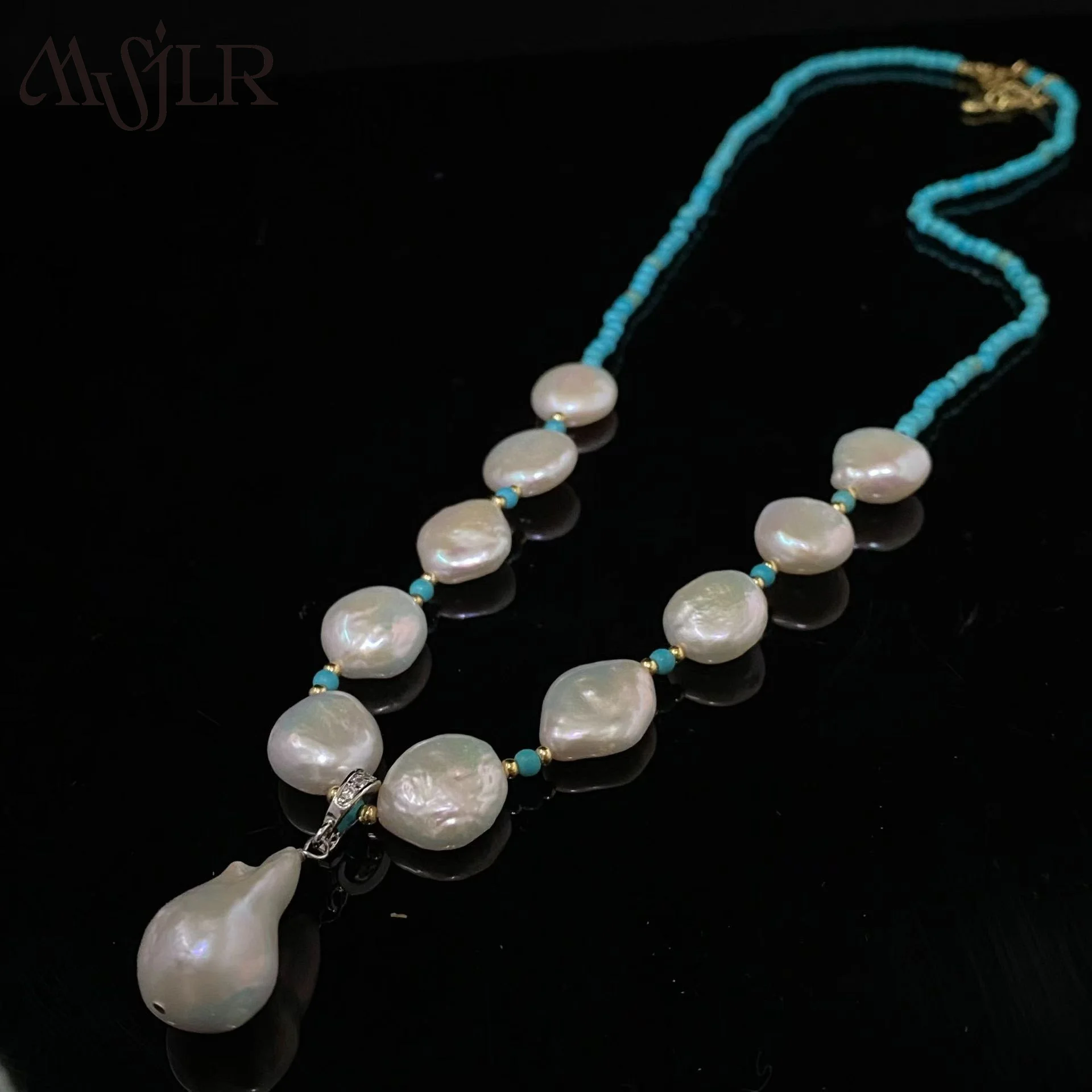 MVN110 Venta caliente de perlas de agua dulce turquesas con collar chapado en oro de 18 quilates para mujeres como regalos de aniversario