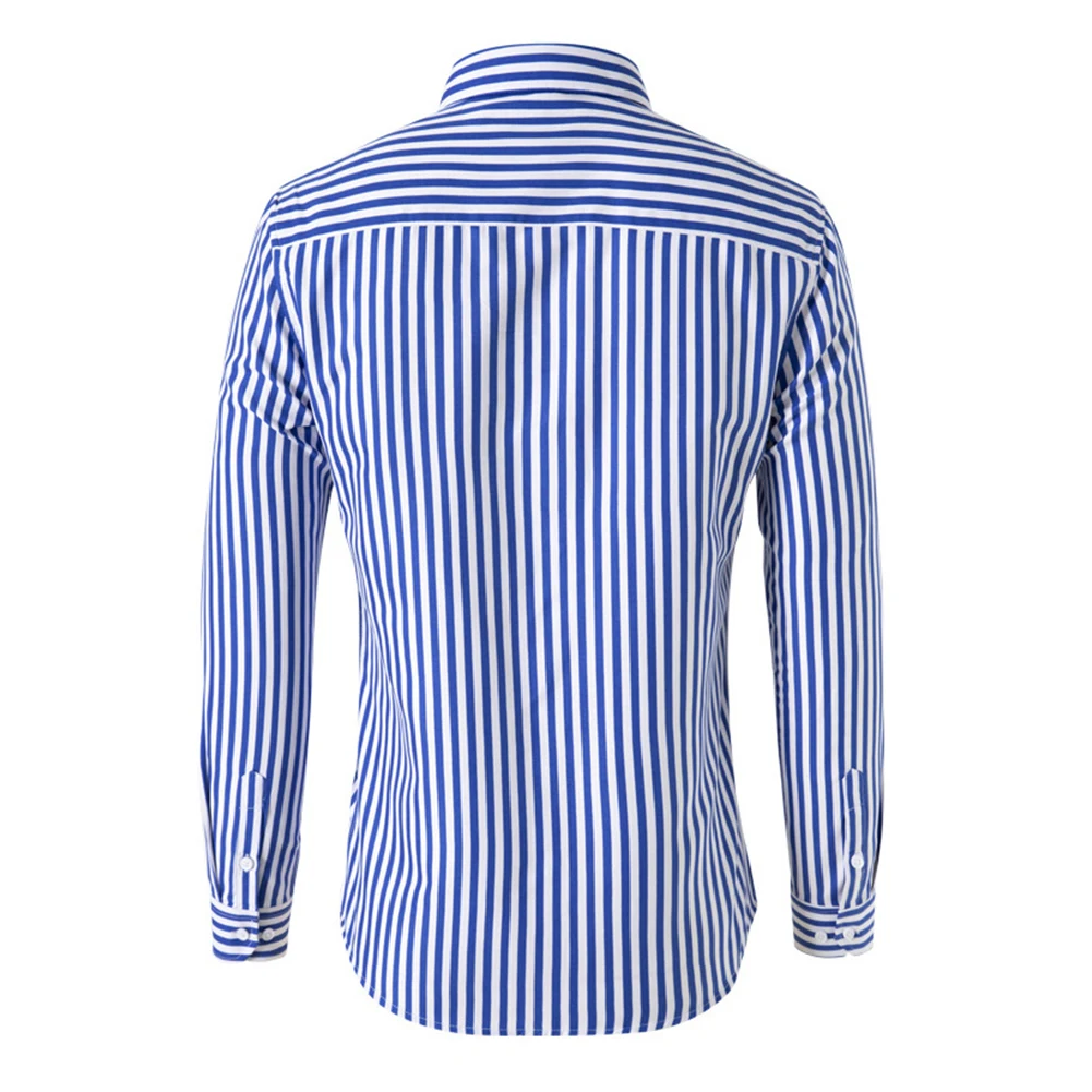 Fashion Men\'s Shirts And Blouses Striped Long Sleeve Single Breasted Slim Tops Lapel Party Social Shirt Clothing For Men