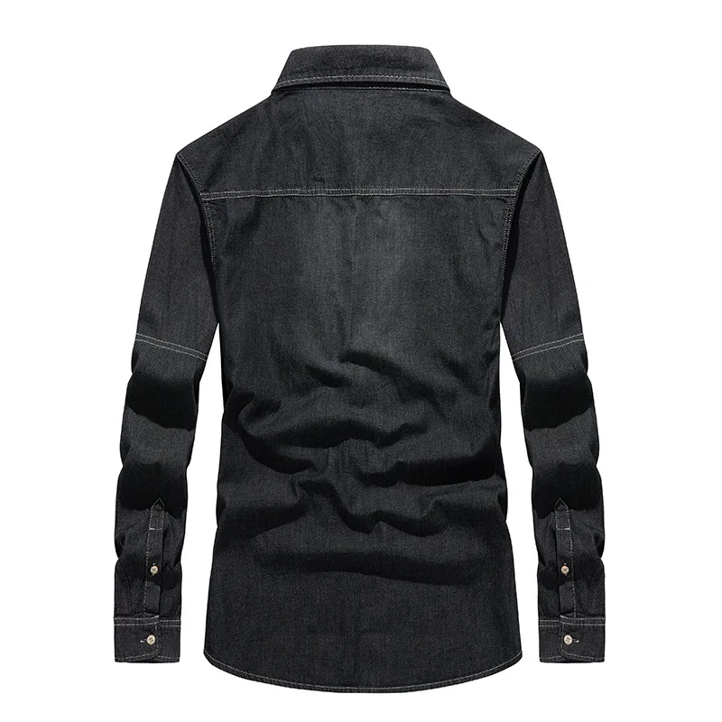 New Spring Men Long Sleeved Casual Denim Shirts High Quality Male Cotton Multi pockets Cargo Shirts New Fashion Man Jeans Shirts