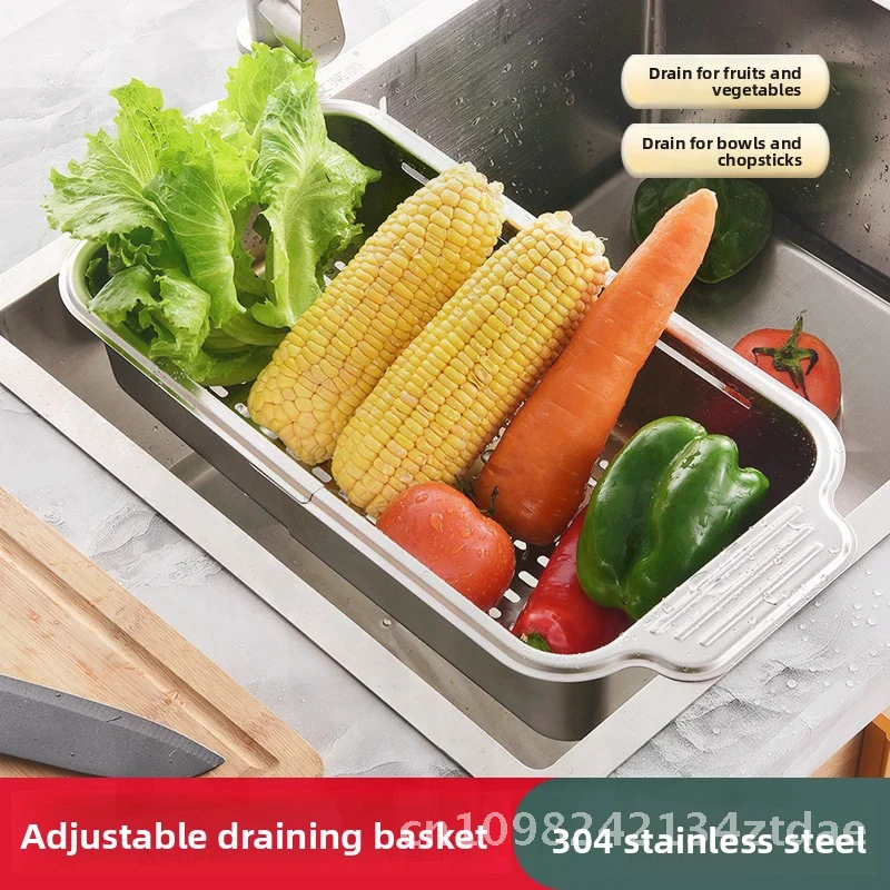 

Телескопическая сливная корзина для раковины из нержавеющей стали 304, современная минималистичная кухонная стойка для хранения посуды, палочек для еды, фруктов и овощей