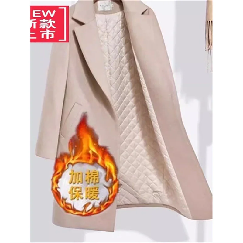 

Двубортное шерстяное пальто, хлопковое/утолщенное шерстяное пальто, женское длинное осенне-зимнее новое корейское свободное стеганое шерстяное пальто, женское C39