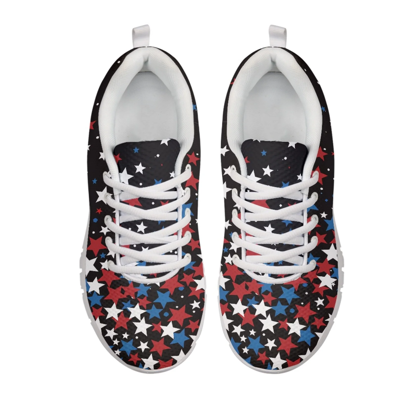 Coloranimal Red White Blue Stars Lace Up Running Sneakers Women Tennis Shoes Training Shoes for Mens Womens